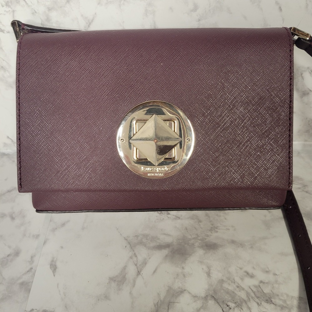 Kate Spade Newbury Lane Sally Turn Lock Crossbody Purse Saffiano Leather Plum - Picture 2 of 16